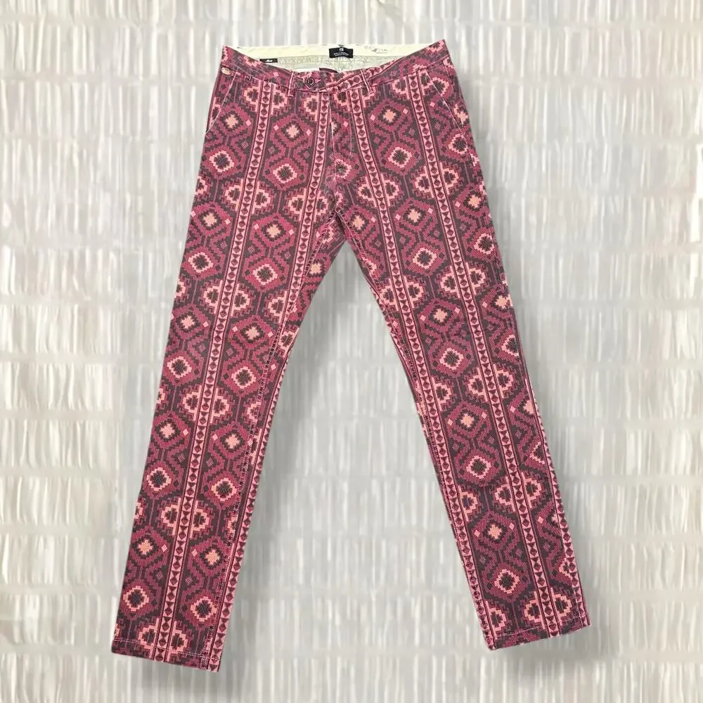 Scotch & Soda Men’s Aztec Print Pink Slim Fit Pants - Size 34x34